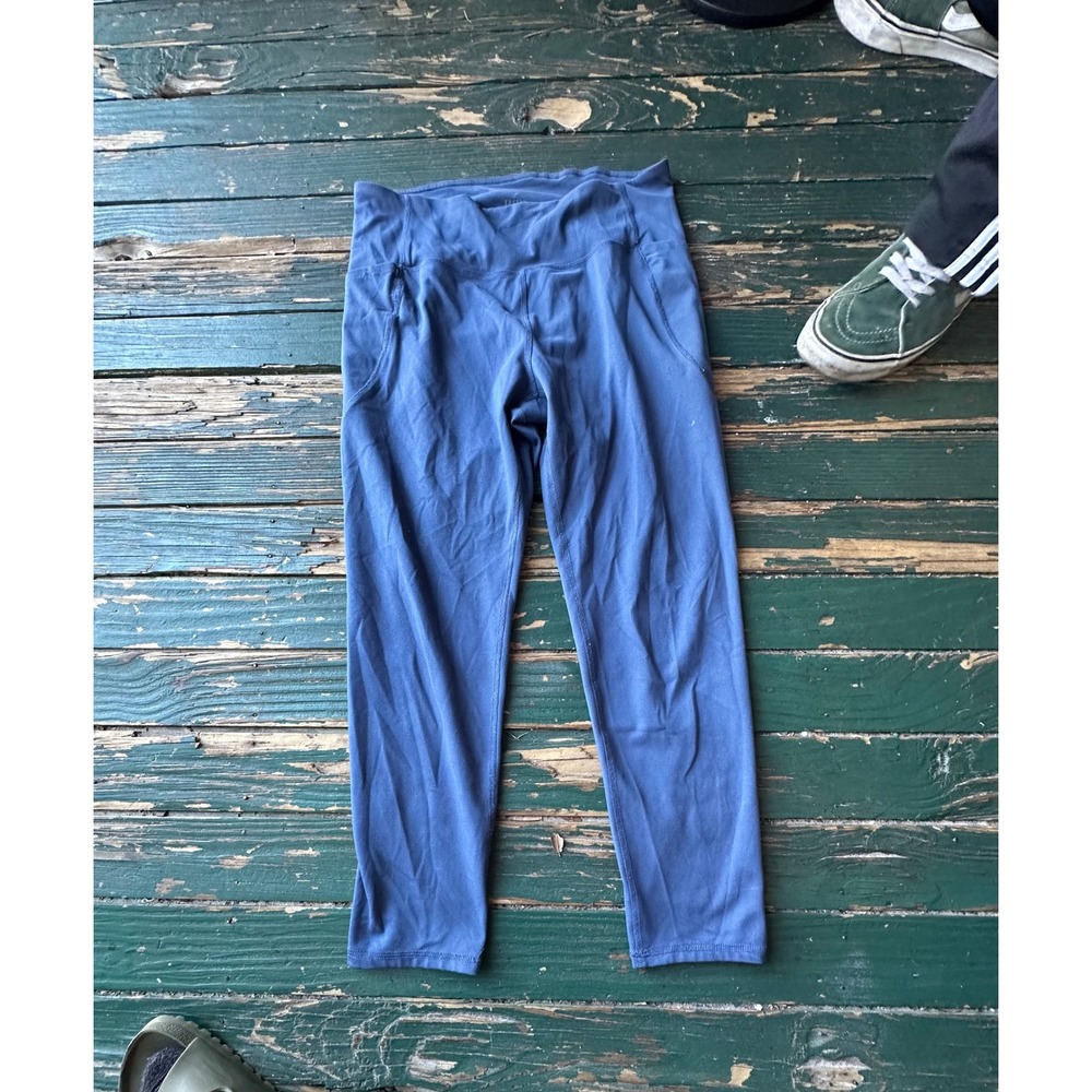 Freely Womens Blue High Rise Cropped Leggings with Pockets Size Large Activewear
